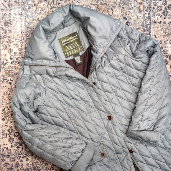 Eddie Bauer Quilted Premium Goose Down Jacket w/ Full Zipper & Buttons - Picture 2 of 8